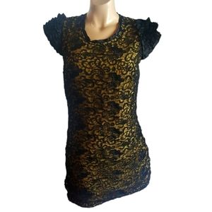 Twelve mustard green black lace ruffel dress XS